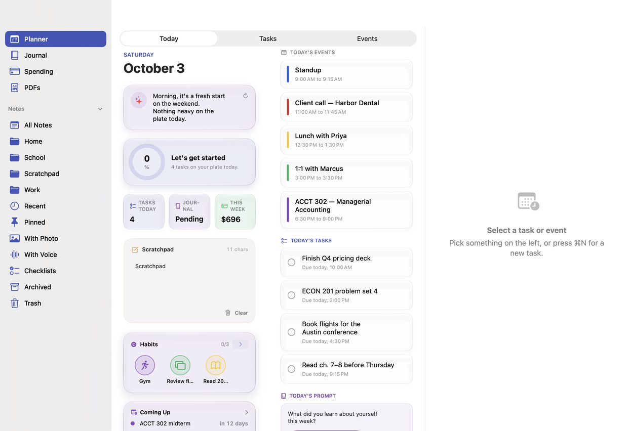 DayCast for Mac showing the Planner